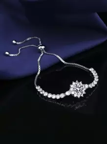 Simple And Fashionable Diamond-Set Flower Bracelet, Adjustable Pull, Women's Style, Can Be Given To Mother, Friends' Gift