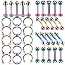 20pcs Stainless Steel Eyebrow Studs, Tongue Studs, Lip Studs, Nose Rings, Nose Hoops, Earrings, Y2K Body Piercing Jewelry Set