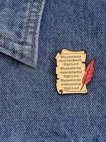 1pc Feather Design Quotation Decorative Brooch, Minimalist Zinc Alloy Novelty Accessory - A - View 1