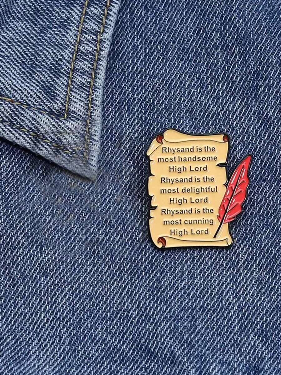 1pc Feather Design Quotation Decorative Brooch, Minimalist Zinc Alloy Novelty Accessory - A - View 1