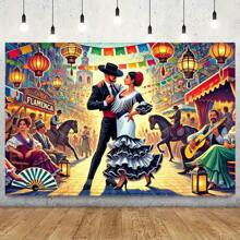 Cenário vibrante de festival de dança tradicional espanhola - decoração de parede versátil para sala de estar, quarto, escritório e festas ao ar livre - poliéster, sem necessidade de energia