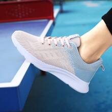 Women's Breathable Lace-Up Casual Sports Shoes, Fabric Material, Lightweight Soft Outsole, Versatile Non-Slip Durable Running Sneakers, All Season - Lotus Root Starch - View 5