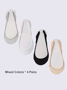 1/4/8 Pairs Ladies Cushioned Heel Hollow Elastic Band Silicone Non-Slip Ultra-Low Cut Boat Socks, No Show Socks, Suitable For Wearing High Heels Or Daily Life
