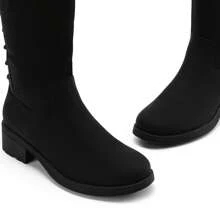 Women's Knee-High Boots, Comfortable Chunky Block Heel Pointed Toe Pull On Side Zipper Suede Slouch Riding Boots - Black - View 8