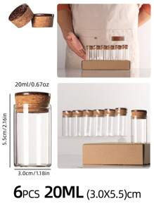 12 Styles (6pcs/12pcs) Natural Coconut Cover Glass Bottles, Small Storage Jars, DIY Spell Potion Bottles, Suitable For Stones And Sand Gifts Birthday Graduation - Transparent - View 6