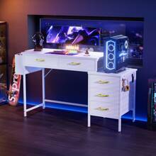 Home Office Desk/Computer Table , With 5 Drawers , 2 White Hooks , 100x45x78cm, Large Capacity, Strong Load-Bearing Capacity - White - View 4