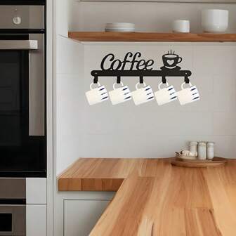 1 pièce Porte-tasses à café monté au mur, crochet de clé en métal noir, support de rangement pour serviettes, vêtements, chapeaux. Convient pour la salle de bain, la cuisine, la chambre, le salon. Décoration murale de type porte d'armoire