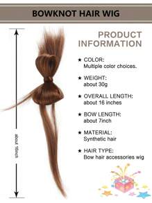 合成发饰假发蝴蝶结假发马尾造型夹装饰发夹蝴蝶结配件假发女士适合日常佩戴 - 彩色 - 查看 4