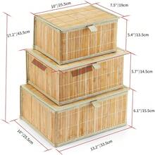 Honygebia Bamboo Decorative Storage Boxes - Set Of 3 Woven Lined Storage Basket With Lids, White Wicker Lidded Baskets For Home Kitchen Shelf Organizer Decor - Wooden Beige - View 5