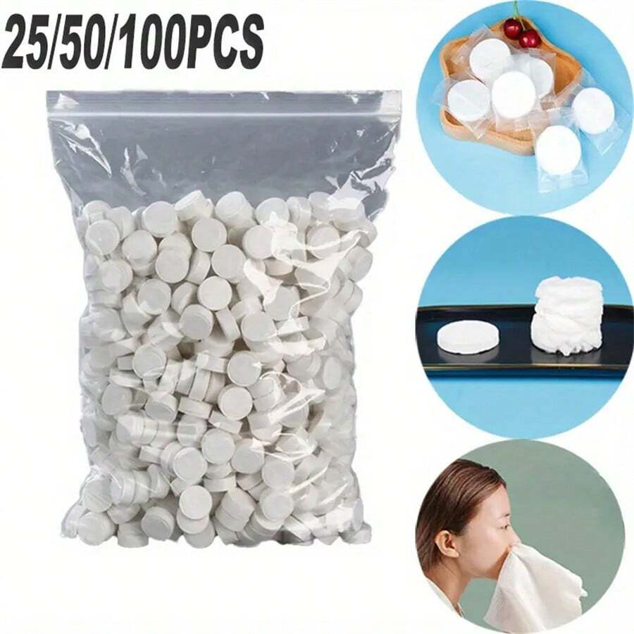 25/50/100 pièces Serviettes jetables compressées, lingettes nettoyantes emballées transparentes, lingettes pour le visage compressées portables pour les voyages, lingettes démaquillantes