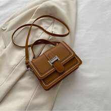 Leather Bag With Zipper Design - 咖啡 - 查看 1
