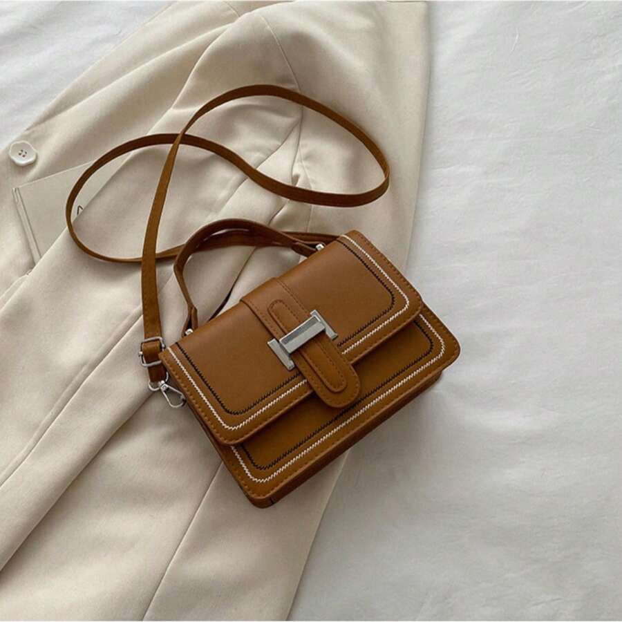 Leather Bag With Zipper Design - 咖啡 - 查看 1