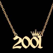 1pc Stainless Steel Year Engraved Necklace, Commemorative Unique Date, Birthday Crown Pendant Necklace, Birthday Gift, Elegant Minimalist Numeric Choker Collar Pendant Necklace