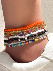 7pcs Bohemian Style Colorful Beaded Multi-Layer Anklet For Women - Multicolor - View 1
