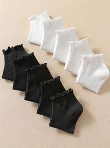 1/5/6/10 Pairs Of Ladies' Black And White Pleated Decorative Casual Socks, Comfortable And Soft Socks Suitable For Daily Life - Multicolor - View 15