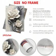 2 bức tranh in canvas, tranh sơn dầu hoa hồng, tranh nghệ thuật hoa thực vật, tranh tường canvas hoa trắng để trang trí tường nhà - Chất liệu canvas (Khung tùy chọn) - Nhiều màu - Xem 7