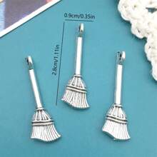20pcs Antique Silver Broom Shaped Zinc Alloy Charms, Suitable For DIY Jewelry Making, Necklace, Bracelet, Keychain, Party Decorations - Multicolor - View 5