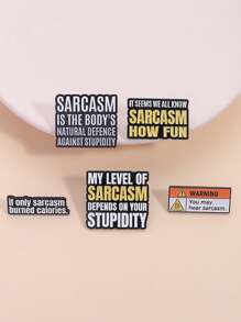 5pcs Sarcastic Slogan Metal Pins, Personalized Letter Enamel Lapel Badges, Gifts For Friends - Multicolor - View 1