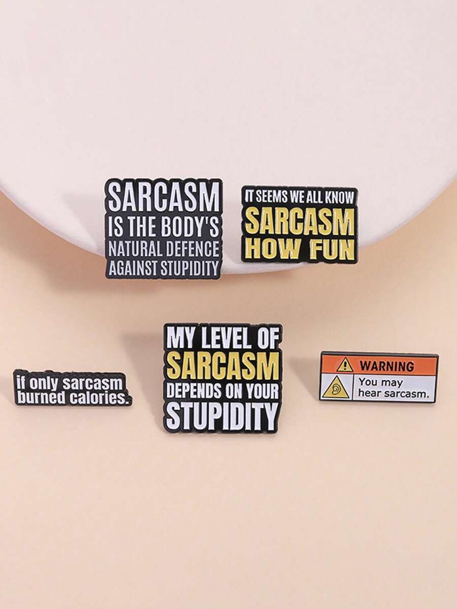 5pcs Sarcastic Slogan Metal Pins, Personalized Letter Enamel Lapel Badges, Gifts For Friends - Multicolor - View 1