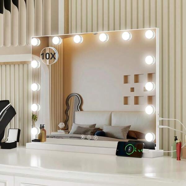 Nuovo specchio per il trucco Teousev con illuminazione, specchio 50x42cm 14 lampadine LED, specchio per il trucco dimmerabile per il trucco