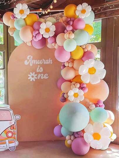 140pcs Daisy Balloons Party Set, Birthday Anniversary Daisy Balloon Arch & Garland Decor