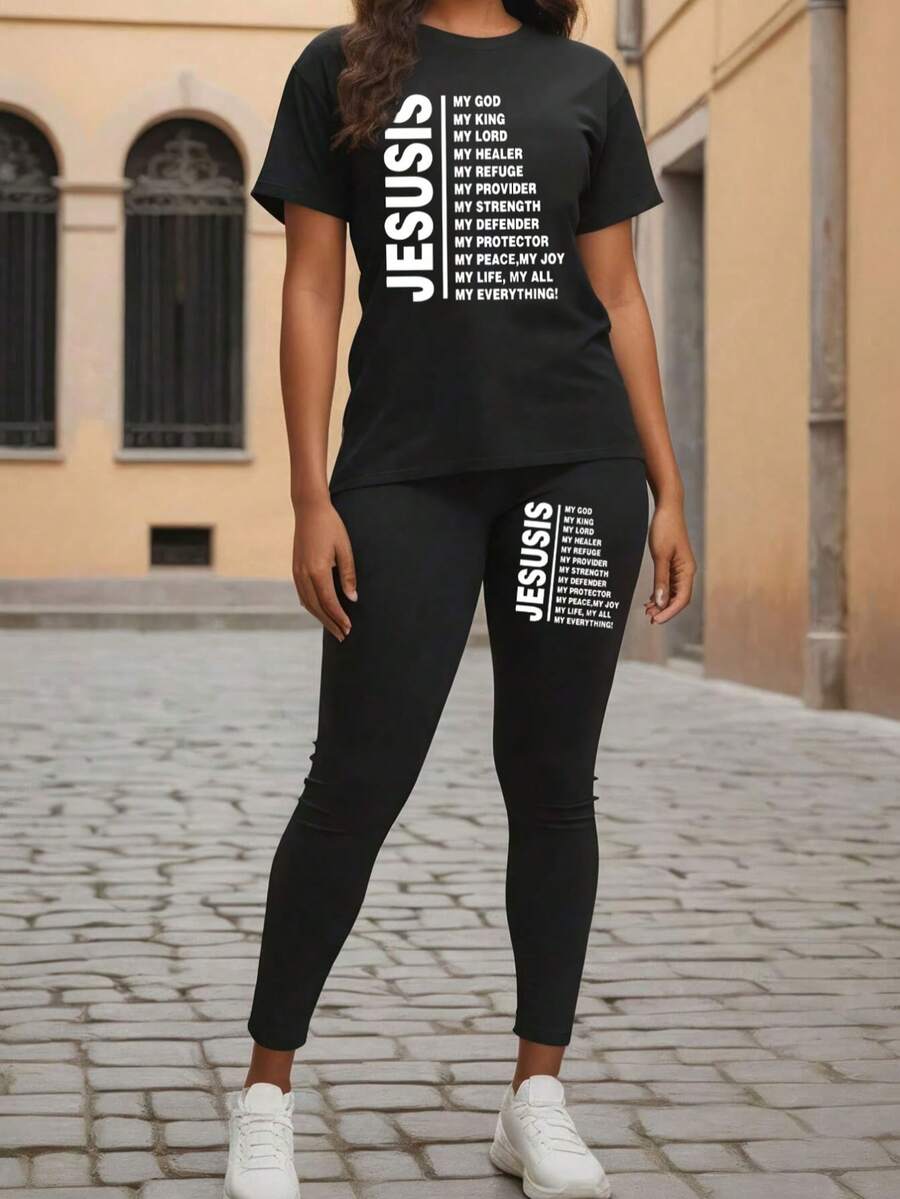 Jesus Is My Everything My God Lord Savior T-Shirt Trousers Two Pieces Set - Black - View 1