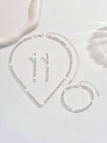 Conjunto de joyas de 5 piezas con collar, pendientes, anillo y pulsera con destellos de cristal rhinestone, adecuado para vestidos elegantes de verano de señoras, con variedad de estilos y colores para elegir