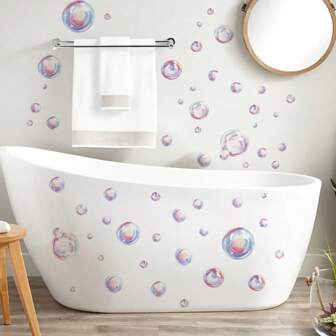 Romántico y lindo autoadhesivo removible de vinilo PVC de pared, baño de burbujas, decoración para hotel, casa de huéspedes, oficina, fondo de baño, regalo de cumpleaños, graduación, decoración de habitación, decoración de hogar, decoración de pared, decoración de baño, decoración de dormitorio, decoración de sala de estar, decoración del hogar, arte de pared, papel tapiz adhesivo