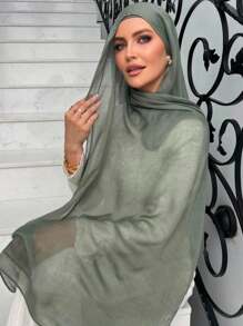 1件大码透气柔软纯色精致缝线莫代尔头巾，适合搭配连衣裙 - 彩色 - 查看 1