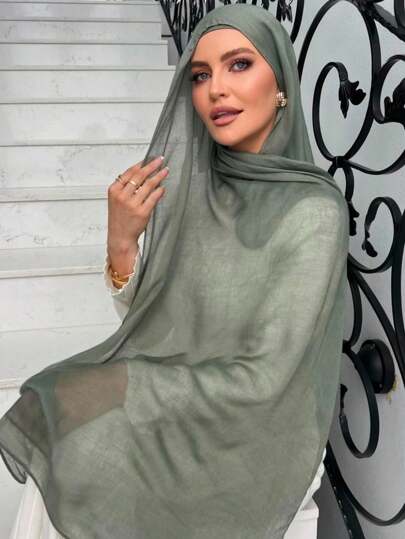 1件大码透气柔软纯色精致缝线莫代尔头巾，适合搭配连衣裙