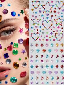 Y2K-Inspired 1PC Bohemian Style Rhinestone Face Stickers, Resin Crystal Body Gems For Music Festivals, Carnival, Holiday Parties, DIY Star & Moon Shimmer Adhesives Gifts For Eid, Carnival/Mardi Gras/Masquerade