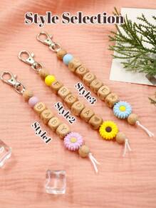 Custom Keychain, Personalized Daisy And Floral Pattern Key Chain, Customized Women's Keychain Name, Customizable 1~10 English Letters Woven Wooden Keychains, Birthday Gifts, Letter Keychain, Purse Charms For Handbags, Key Chain For Women/Men, Kids Keychains, Anniversary, Stylish, Bedroom - Multicolor - View 5