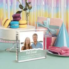 1 pieza Adorno de escritorio de acrílico 3D con foto personalizada, marco de fotos transparente 3D, efecto de borde de papel desprendible, personaliza tus regalos exclusivos, regalos de cumpleaños, regalos festivos, los mejores regalos para buenos amigos, padres y parejas, recuerdos, escritorio, sala de estar, dormitorio, mesita de noche