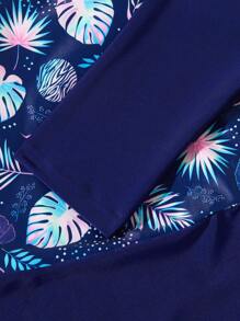 Random Print Long Sleeve Girls Tankini Swimsuit - Navy Blue - View 2