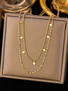 1 件时尚方形吊坠双层手链适合派对休闲装赠送女性节日礼物 - 項鍊 - 查看 4