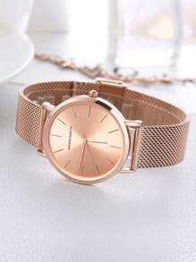 1 pezzo Orologio da polso da donna color oro rosa, movimento giapponese, cinturino in maglia di acciaio inossidabile, stile minimalista ed elegante, adatto per uso quotidiano e come regalo