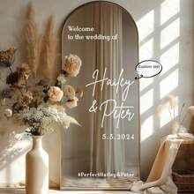 Décalcomanie de miroir de mariage personnalisée, douche, fêtes, événements, panneau de bienvenue personnalisé, autocollant vinyle personnalisé pour miroir, décor de réception cadeaux anniversaire diplôme, multifonctionnel, réglable, , anti-moisissure, ornemental, adhésif, réutilisable, mignon, élégant, adorable, haute qualité, coloré, personnalisé, unique, idéal pour lui, idéal pour elle, elle, petit ami, petite amie, papa, maman, famille, amis, fils, fille, enfants, pour les anniversaires, les anniversaires, les pendaisons de crémaillère, les remises de diplômes, la cuisine, la salle à manger, la chambre, le bureau, le salon, la maison, le jardin, la salle à thé