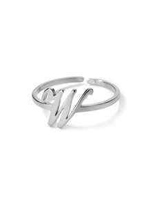 1pc Letter Open Ring, Unisex, 18K Gold Plated Stainless Steel, Elegant Design, Suitable For Weddings, Mother's Day And Other Occasions - Silver - 2 - View 20