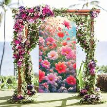 1pc Vibrant Spring Floral Welcome Banner - Colorful Garden Pattern, Durable Polyester, Ideal For Seasonal Farmhouse Decor, Porch And Outdoor Photo Booth, Front Door Welcome Sign