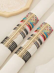 70pcs/Set Minimalist Multi-Color Rice Bead Braided Elastic Bracelet, Women Daily Wear, Gift For Friends
