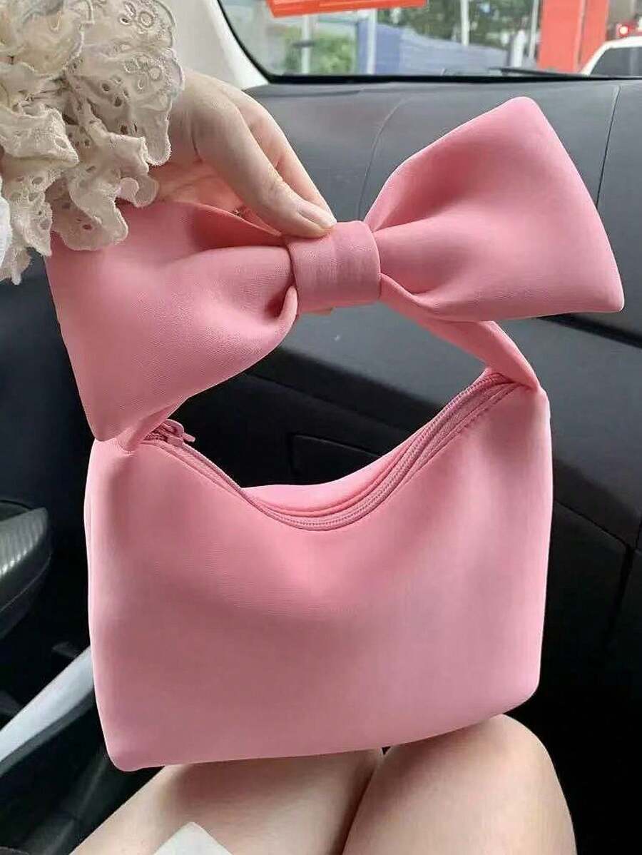 Bow Handbag, Pink Cloud Bag For Girls, New Space Cotton Cute Mini Hand-Held Bell Bag