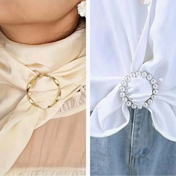 4 Pieces Elegant Scarf Ring Clip - Zinc Alloy Metal Round Shirt Clip For Ties, Dresses And Scarves, Women's Fashion Accessory, Featherless, With Care Instructions