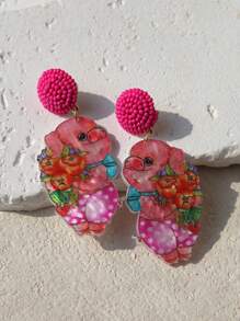 Pink Snail Handgemachte Lustige Samenperlen-Ohrstecker, süße Cartoon-Schwein-haltend-Blume Acryl Harz Tropfen Ohrringe, Modeschmuck Geschenk für Frauen, Mädchen, Paar, Osterfeiertag, Strandparty
