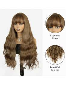 28 英寸棕色卷发波浪假发（带刘海）- 女士长款合成波浪假发，适合日常服装派对角色扮演使用 - 彩色 - 查看 7