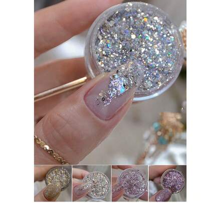 1盒/5盒 1克/罐 亮片指甲油粉，珠光闪亮美甲亮片，送给女性、女孩、妈妈和妻子的礼物，适用于美甲沙龙/家庭DIY/婚礼/旅行/春夏，Y2K风格简易DIY美甲亮片，适合锐舞妆容和锐舞派对配饰