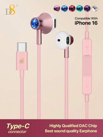 D8 Typ C Hörlurar In-Ear Hörlurar Hörlurar Med Mikrofon Och Volymkontroll