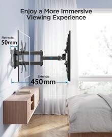 Universal TV Wall Mount, Swivel And Tilt Universal TV Mount, Wall Mount With Adjustable Telescopic Bracket, Suitable For 14-60 Inch TVs, LED/LCD/Plasma Flat And Curved TVs Or Monitors, Full Motion TV Mount With Perfect Center Design, Extended Swivel TV Mount, Tilt Up To 400 X 400 Mm, Mobile TV Wall Mount, Universal Monitor TV Mounting Arm - 黑色 - 查看 3