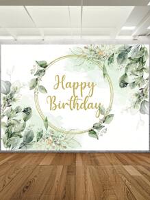 1 Stück Glücklicher Geburtstag Fotografie Hintergrund mit grünen Eukalyptusblättern und goldenem Kreis, Fotohintergrund 150 x 100 cm / 210 x 150 cm / 240 x 180 cm / 270 x 180 cm, Neugeborenen Party Banner für drinnen und Outdoor, Dekorationsmaterial