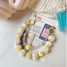 New Autumn/Winter Beaded Fuzzy Rings, Hand-Painted Pearl Double Chain Phone Strap, Car Key Chain, Bag Embellishment, Assorted Beaded Phone Charm