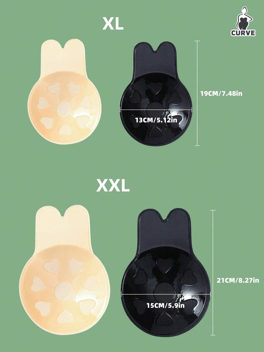 1pair Reusable Plus Rabbit Ear Nipple Covers, Invisible Silicone Adhesive Bra Pasties For Sports And Push-Ups